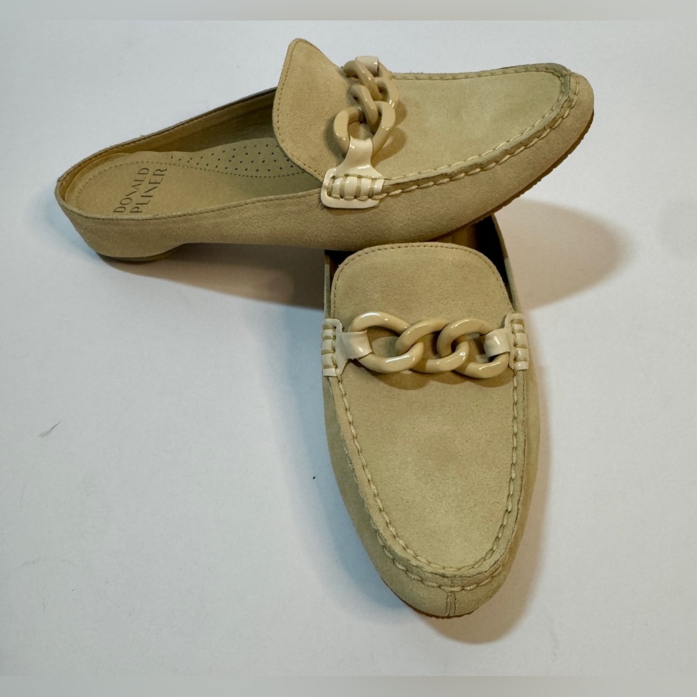 Donald J. Pliner Tan Suede Chain-Link Slip-On Loafers